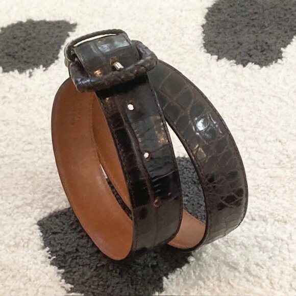 Vintage Womens Small Made in Italy Brown Leather Embossed Crocodile Croc Belt main image 9